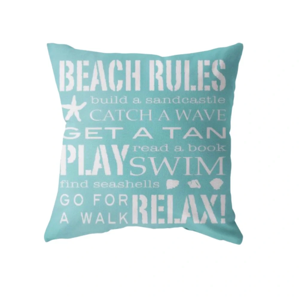 Luxury Home | Nautical Chic Coastal Aqua Beach Rules Throw Pillow Cover 🐚